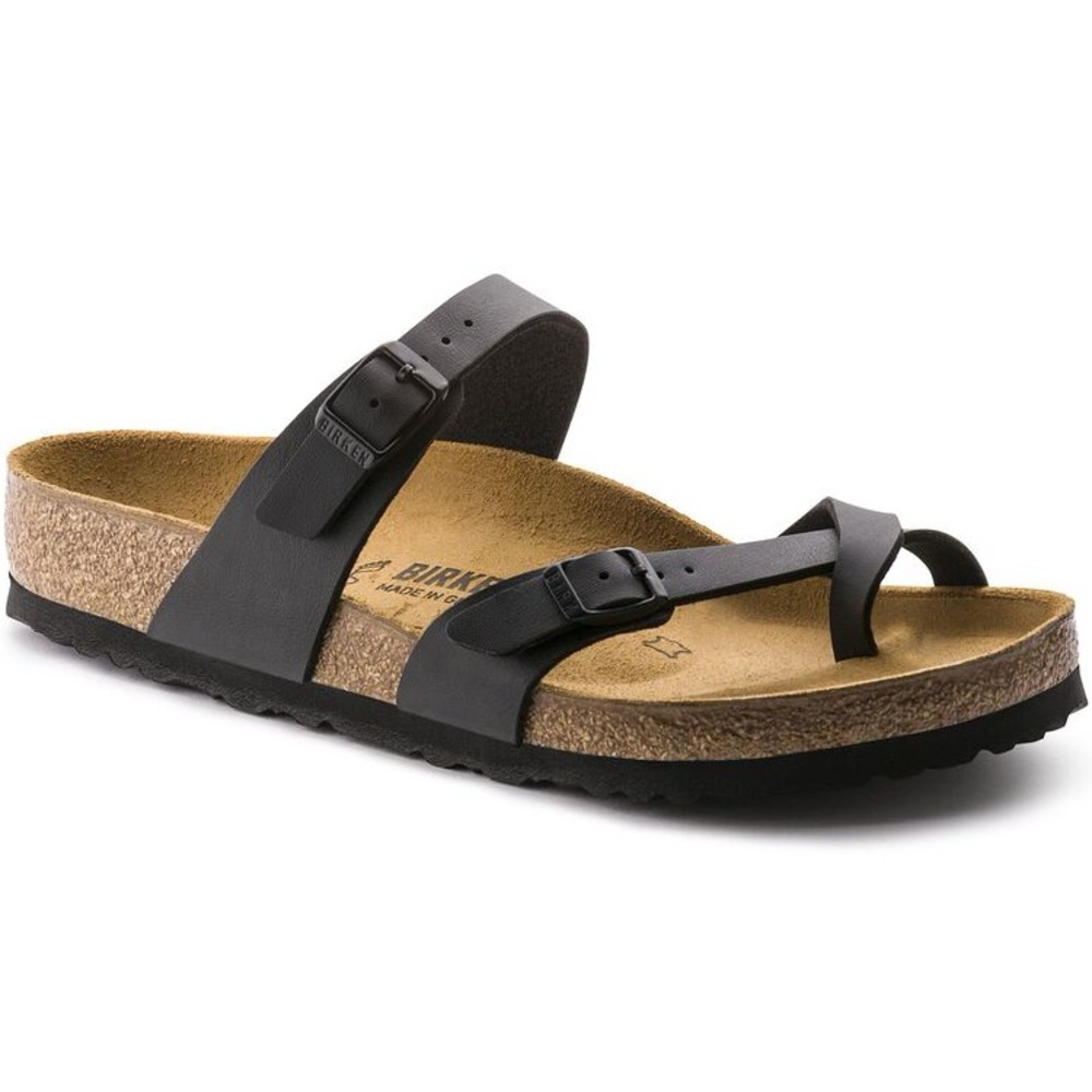 Birkenstock Black Two-Strap Toe-Loop Sandal with Buckles